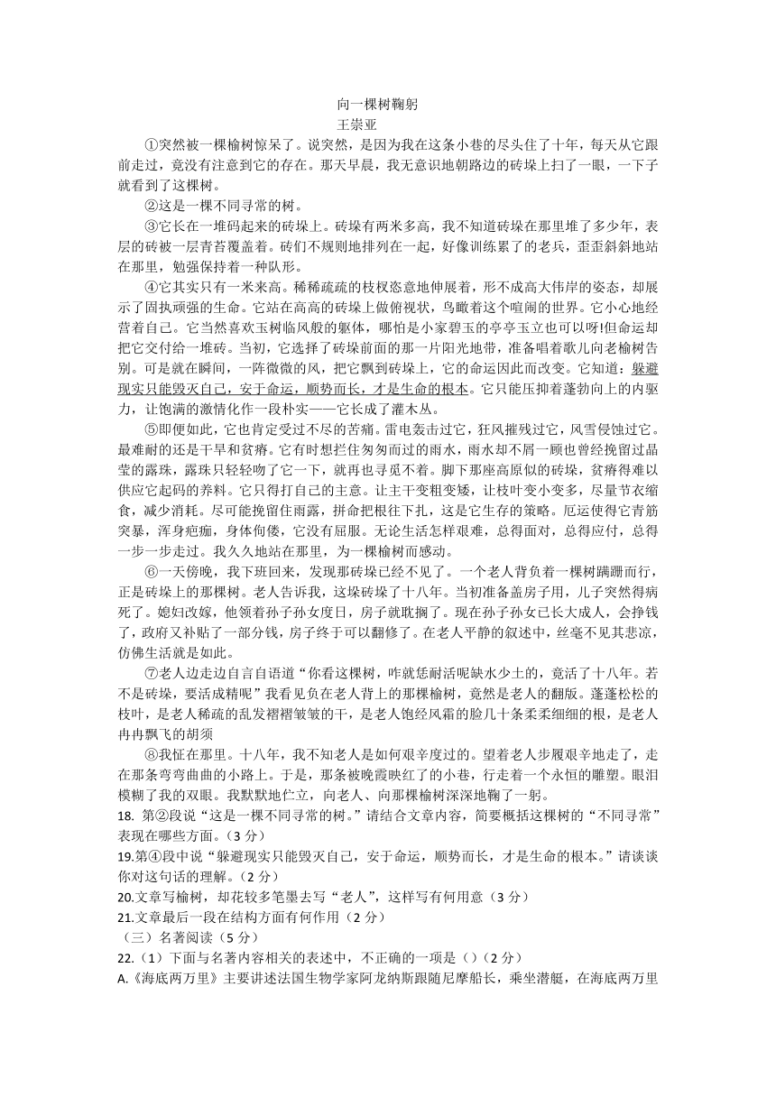 吉林省梅河口市2021-2022学年七年级下学期期末考试语文试题(word版含答案)