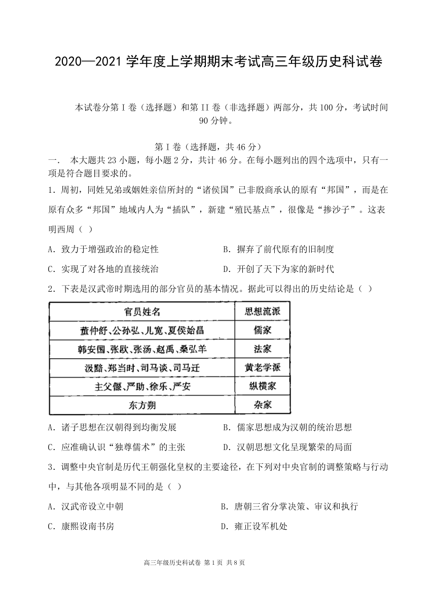 辽宁省高级实验中学2021届高三上学期期末考试历史试卷（PDF版）