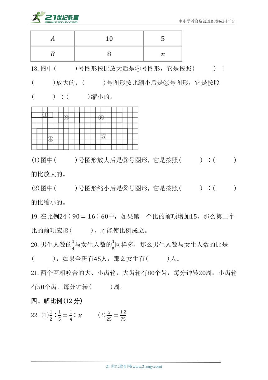 人教版六年级数学下册第四单元《比例》单元练习 (含答案)