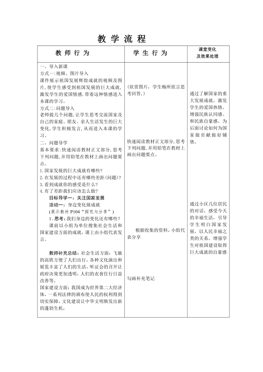 10.1 关心国家发展 （表格式）教案