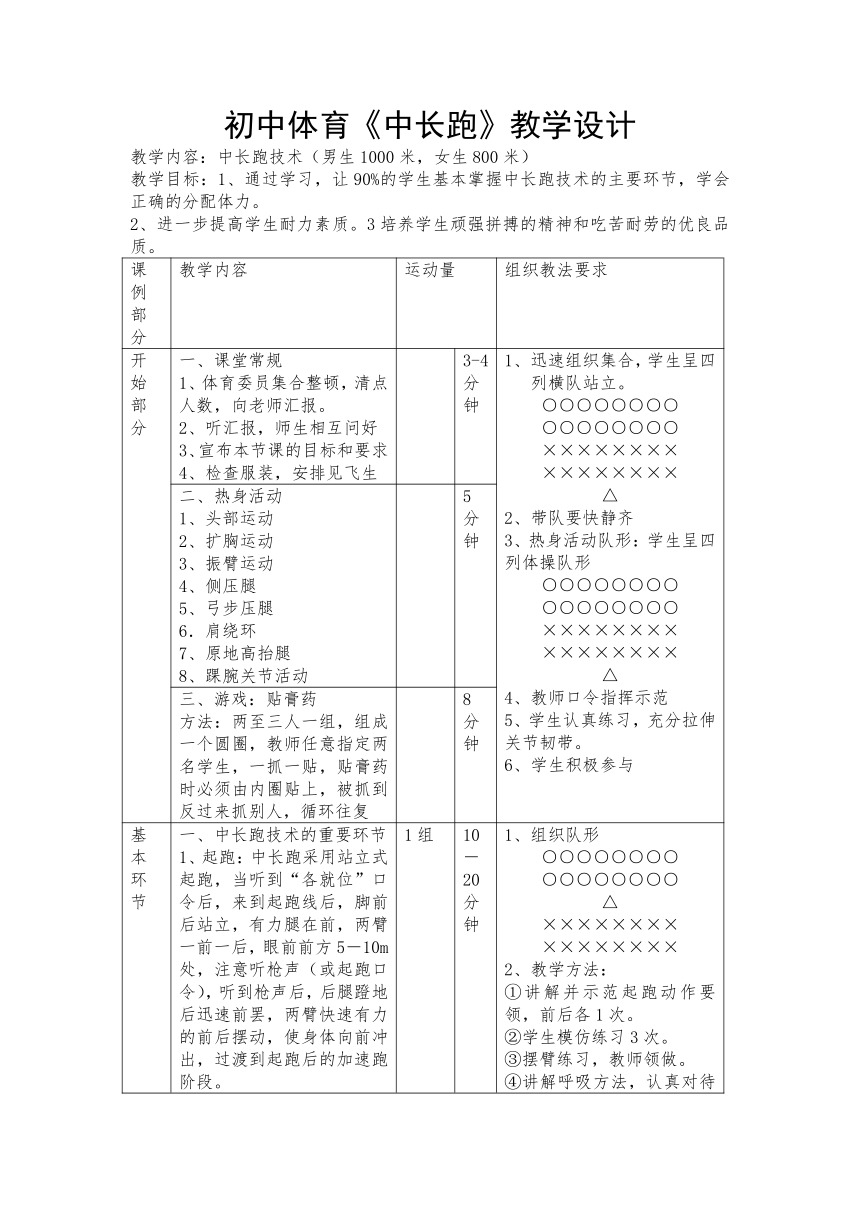 第二章田径——中长跑教学设计（表格式） 2022—2023学年人教版初中体育与健康八年级全一册