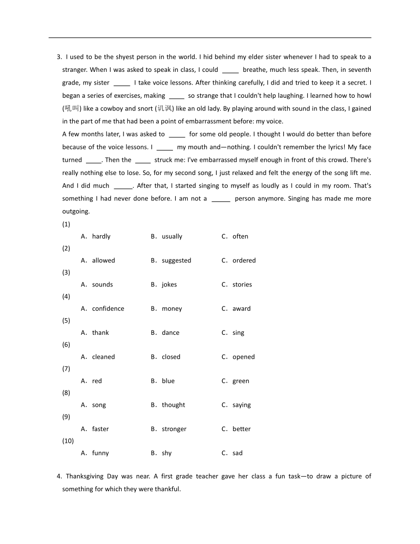 2023年深圳英语中考专题练习——完形填空1(含答案)