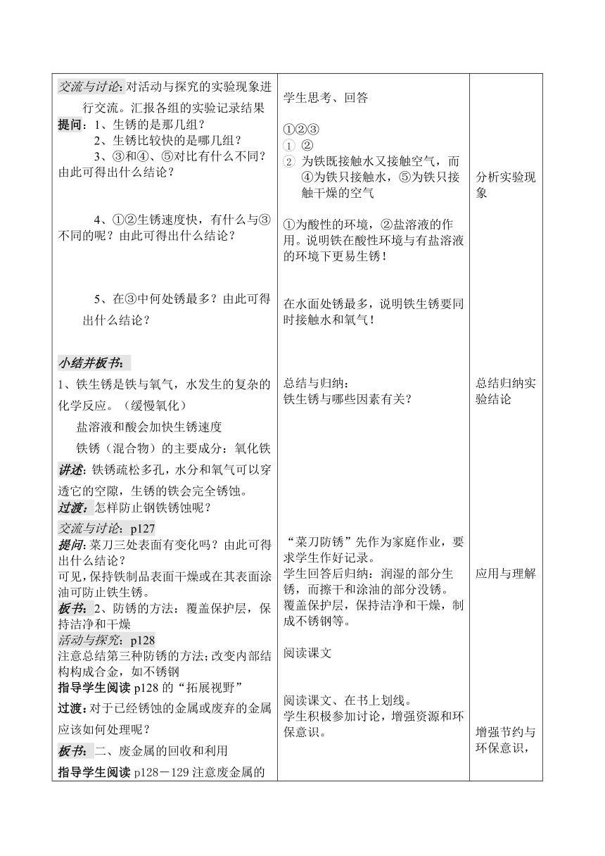 沪教版九上化学 5.3金属防护和废金属回收 教案