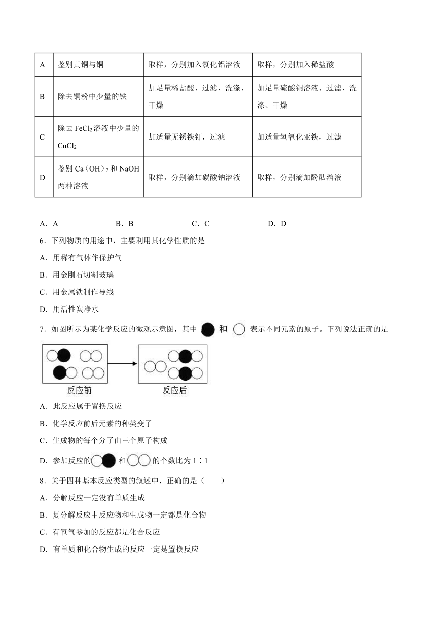 第九单元金属测试题--2022-2023学年九年级化学鲁教版下册（含答案）