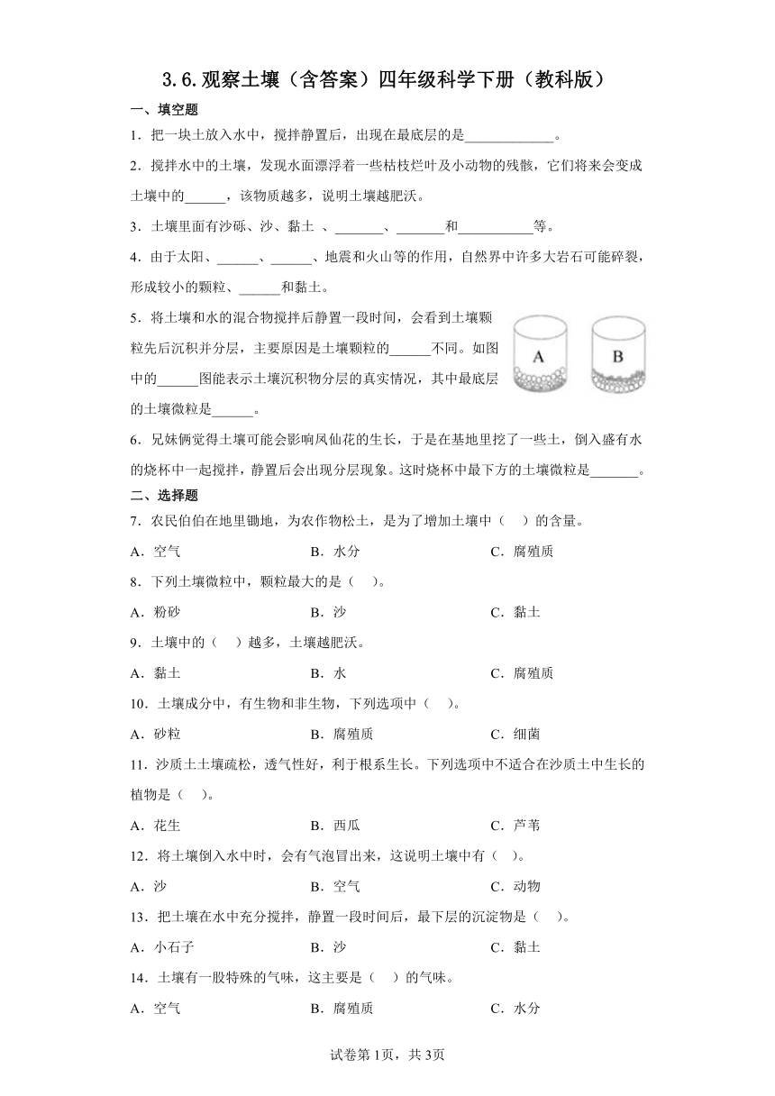 教科版（2017秋）四年级下册科学6.观察土壤 同步练习 （含答案）