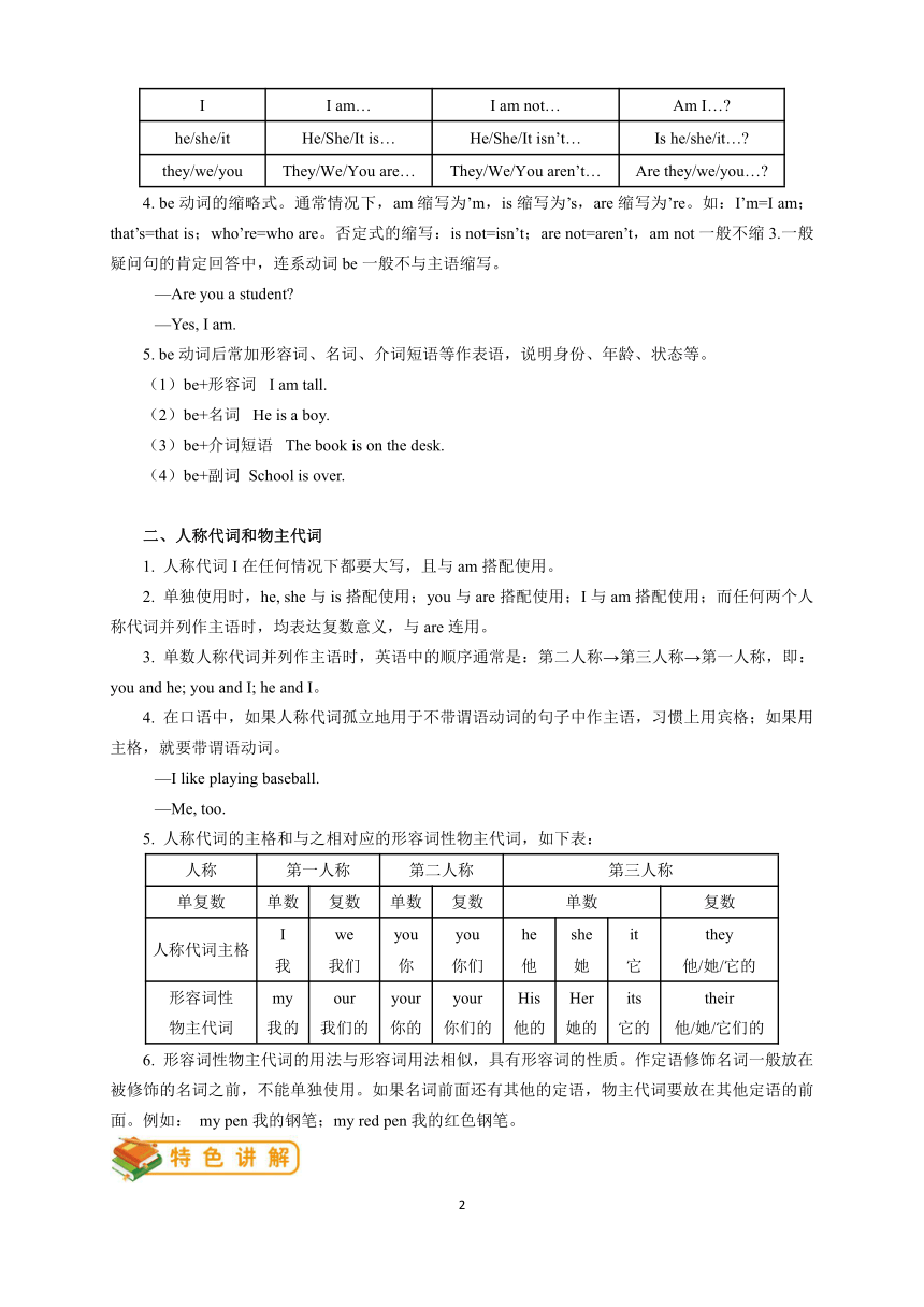 七年级上册Module 1 My classmates 模块复习学案之语法篇（含答案)