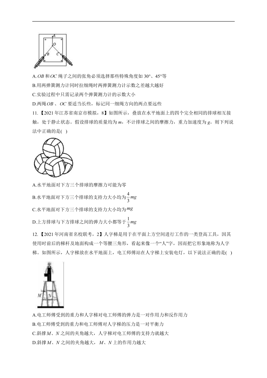 （1）力与物体平衡__2021年高考物理真题模拟试题专项汇编（有解析）