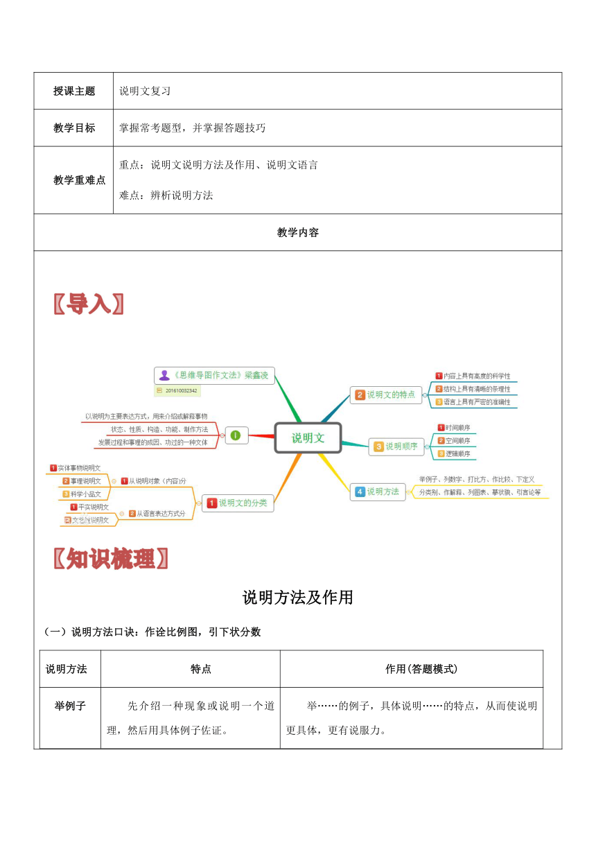 【机构专用】 部编版七年级升八年级语文暑假辅导说明文复习 讲义（学案）