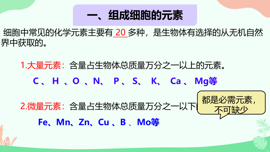 2.1细胞中的元素和化合物 课件(共27张PPT3份视频)-人教版（2019）必修1