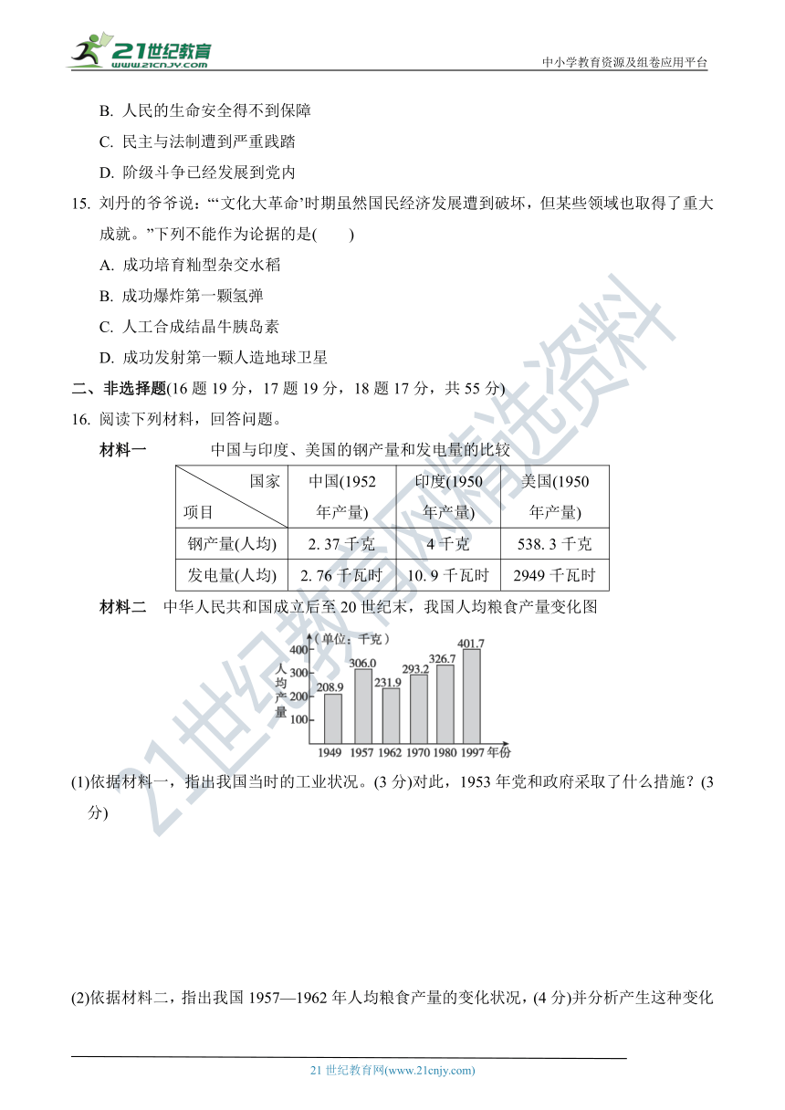 第二单元 社会主义制度的建立与社会主义建设的探索  单元达标测评卷（含答案）