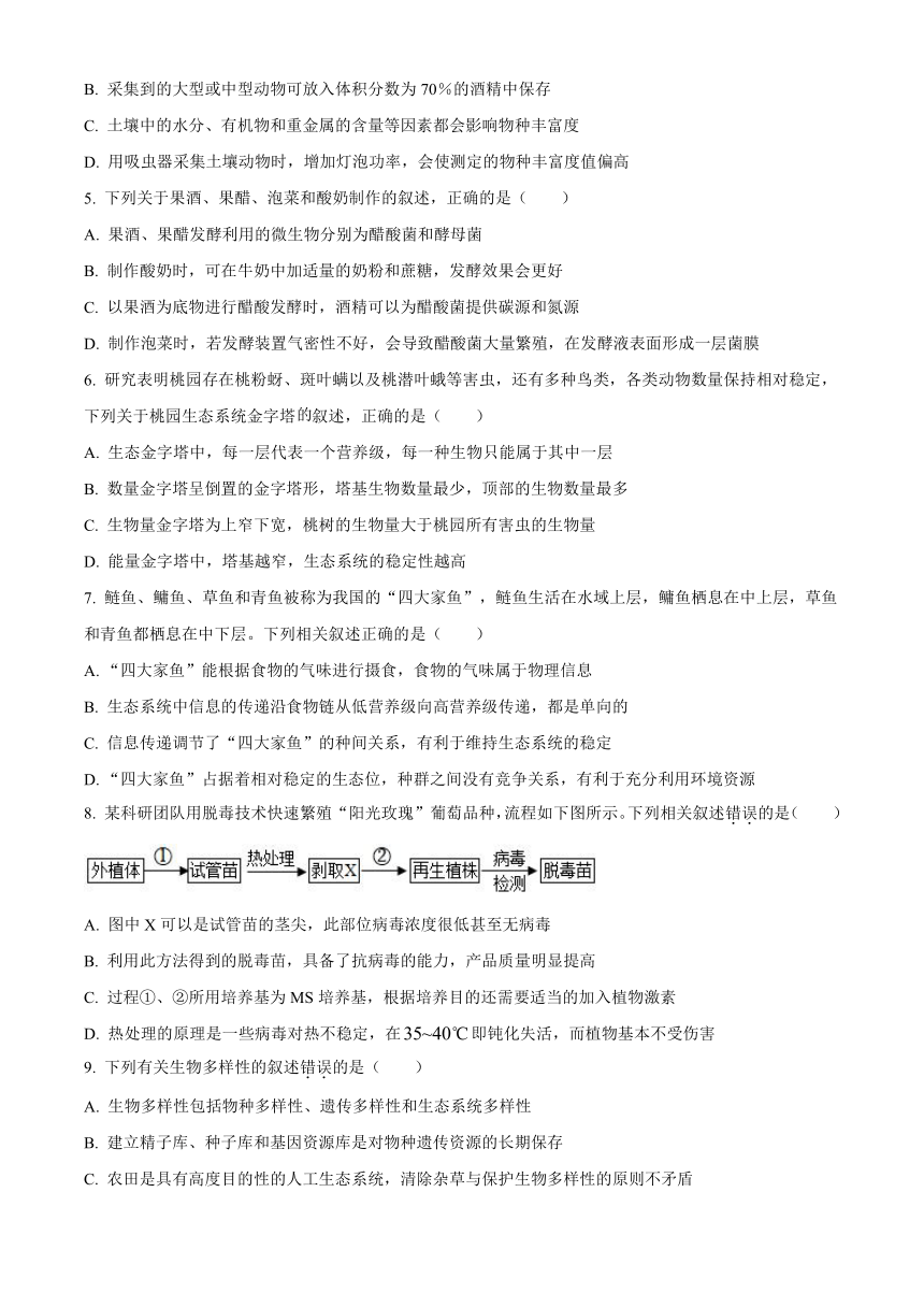 江苏省连云港市2022-2023学年高二下学期期末考试生物学试题（Word版含答案）