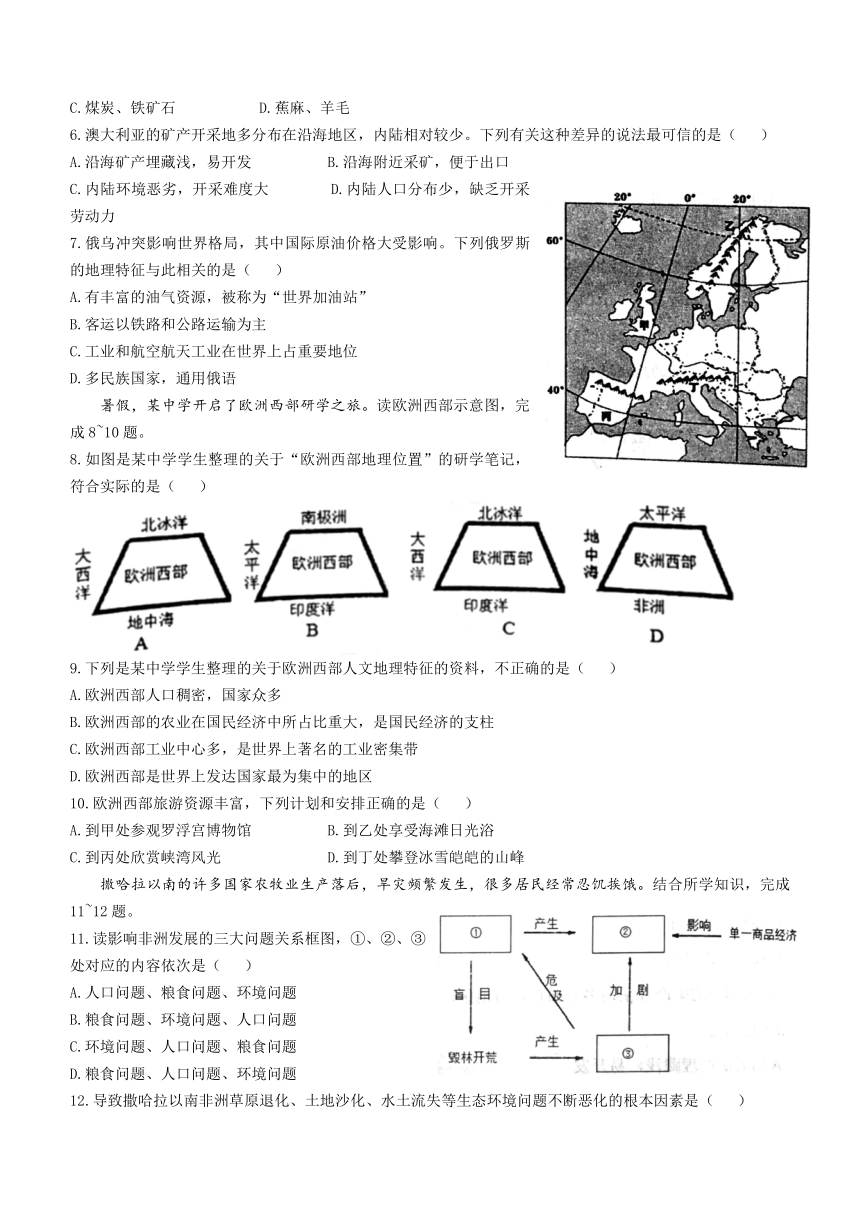 山东省泰安市东平县2022-2023学年六年级（五四学制）下学期期末地理试题(无答案)