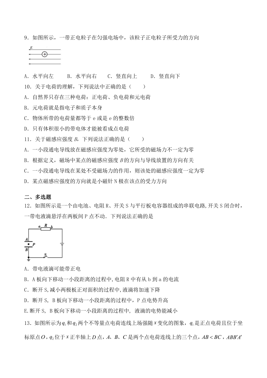 人教版高中物理选修3-1第一章《静电场》检测题（含答案）