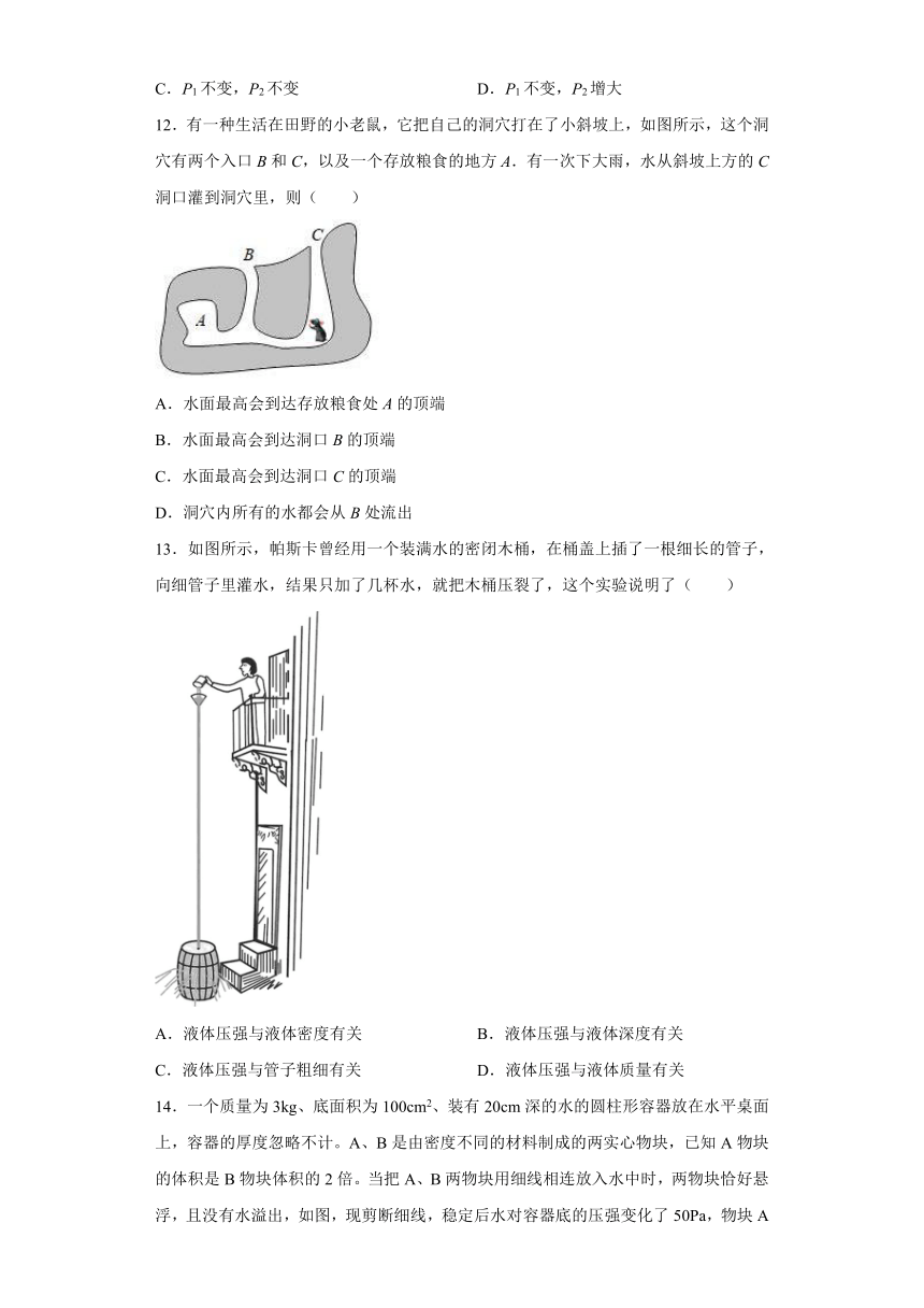 人教版初中物理八年级下册：9.2液体的压强 达标作业（word版含解析）