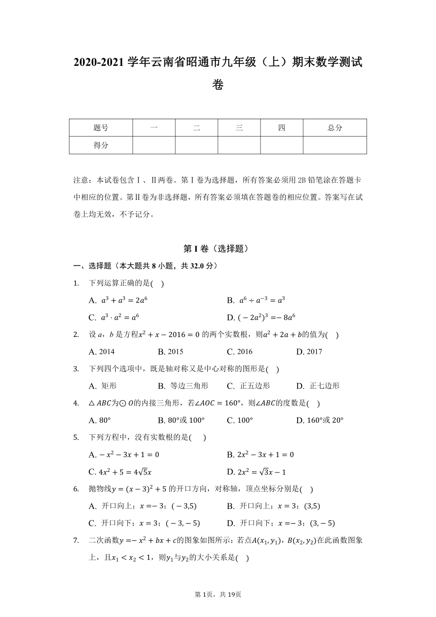2020-2021学年云南省昭通市九年级（上）期末数学测试卷（word解析版）