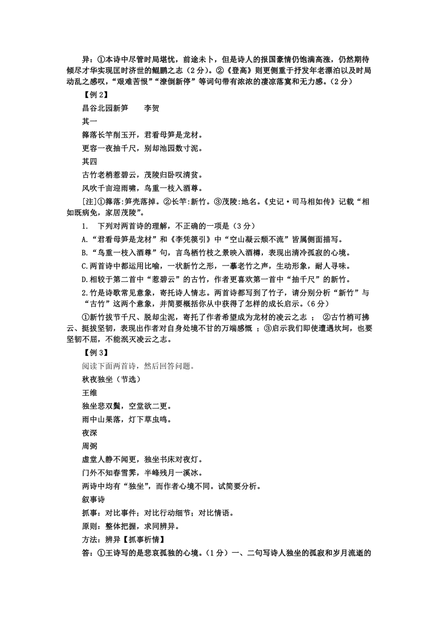 2023届高考语文复习古诗鉴赏：《“知同辨异”比较类诗歌鉴赏》 素材