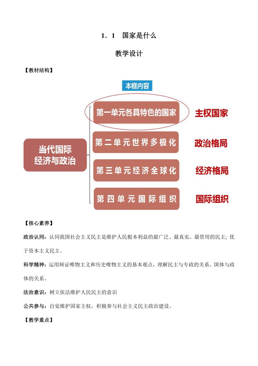 1.1 国家是什么 教学设计 2023-2024学年高二政治统编版选择性必修1