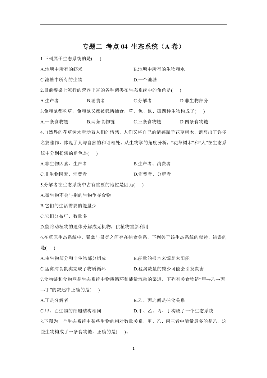 2023年中考一轮复习生物重点练：专题二 考点04 生态系统（A卷）（含解析）