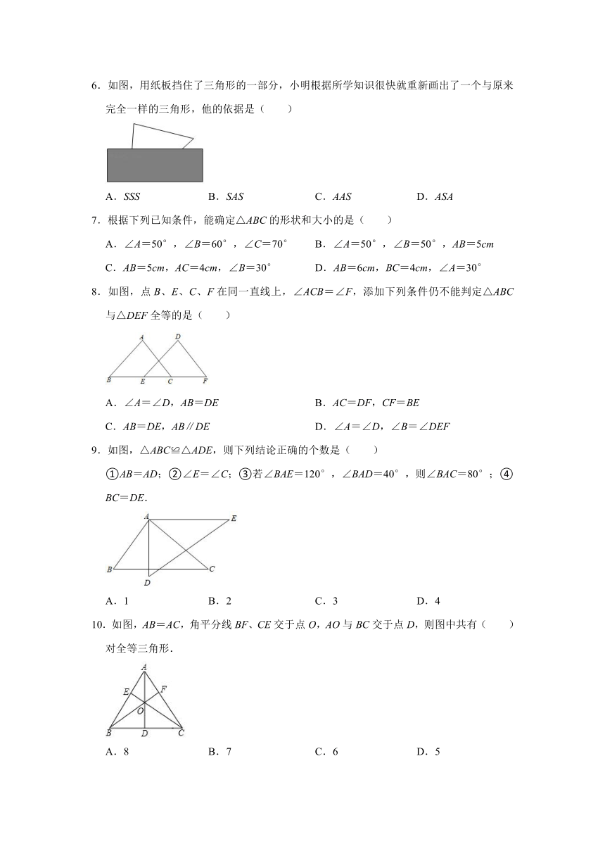 鲁教版（五四制）七年级数学上册 《1.3探索三角形全等的条件》同步专题提升训练（Word版含答案）