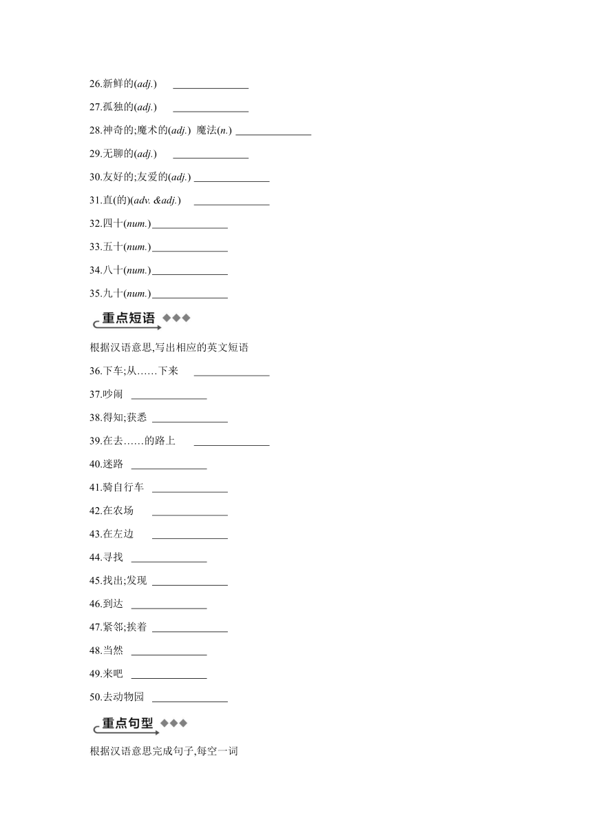 冀教版七年级上册Unit 6 Let's Go!单元基础知识过关练习 （Word版，含答案）