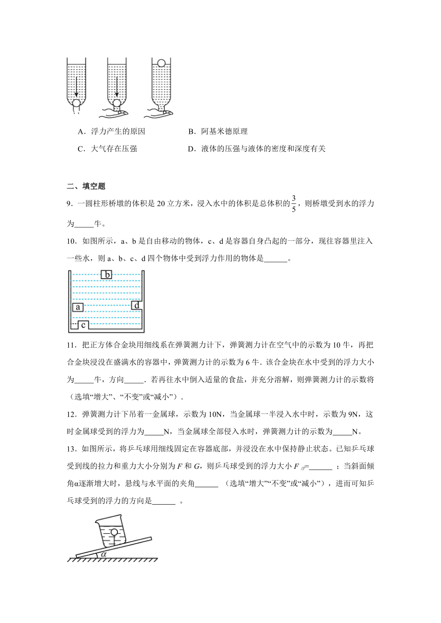 10.1 浮力 同步练习（含答案） 2023-2024学年人教版物理八年级下册