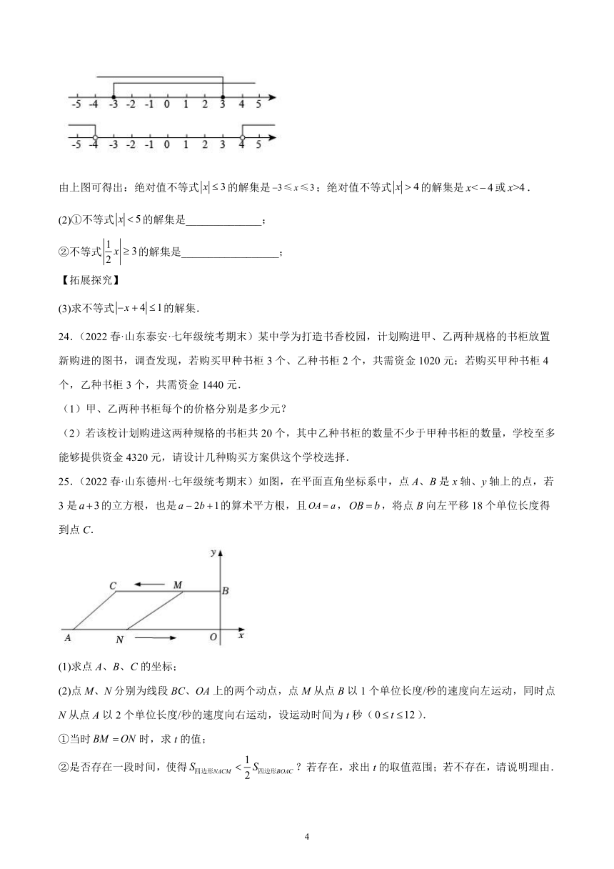 第九章：不等式与不等式组练习题（含解析）2021-2022学年山东省七年级下学期人教版数学期末试题选编