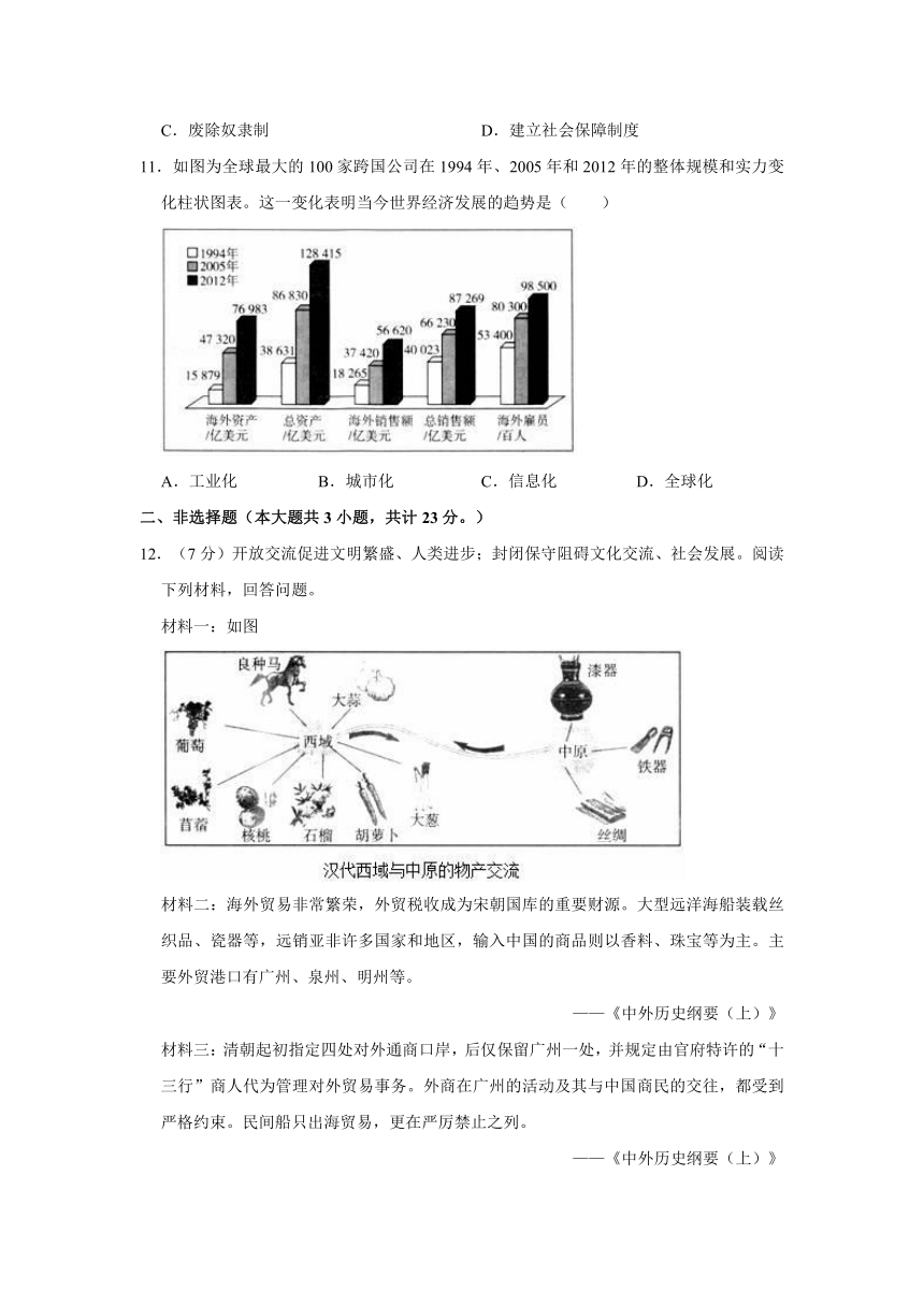 2021年江苏省淮安市中考历史试卷（有解析答案）