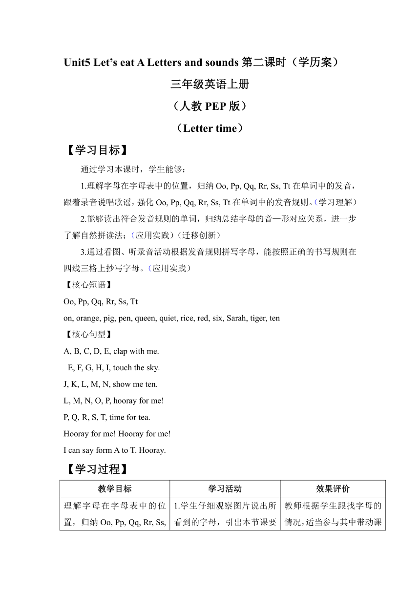 Unit 5 Let’s eat  Part A Letters and sounds 第二课时学历案