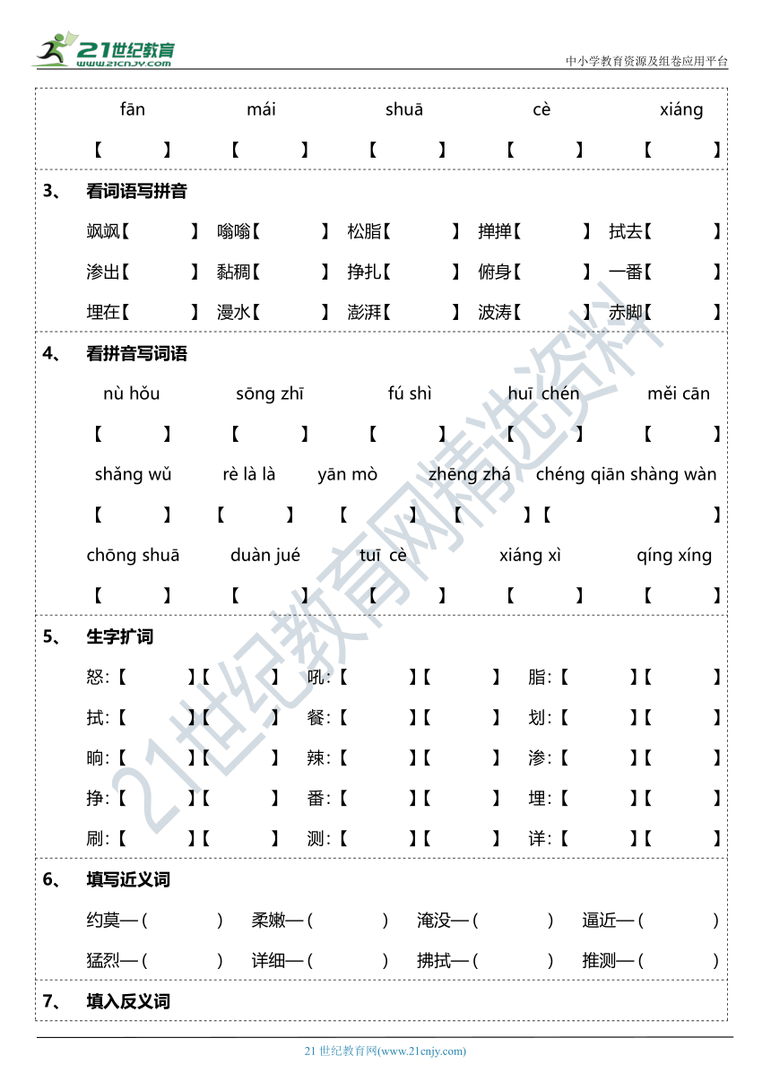 第5课《琥珀》字词基础训练题（含答案）