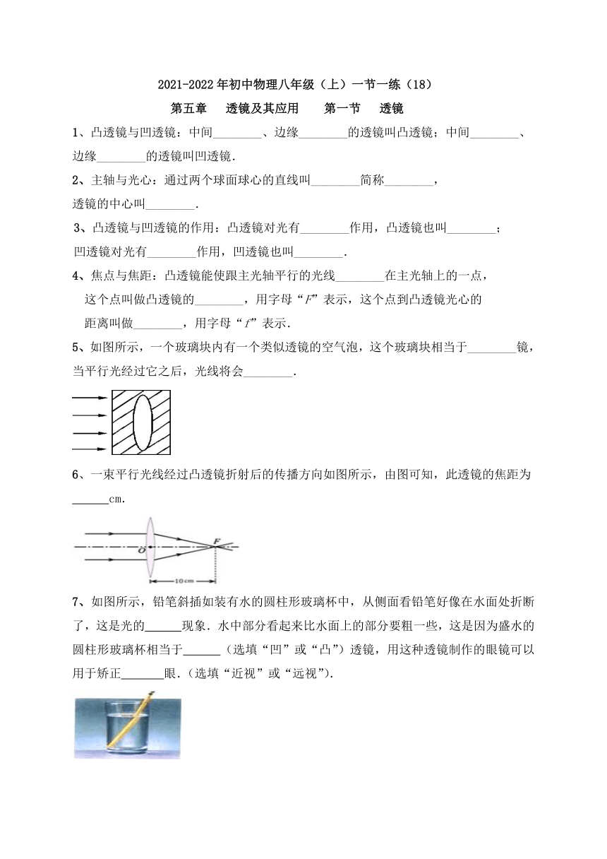 2021-2022学年人教版初中物理八年级上册 一节一练（18)5.1  透镜（含答案）