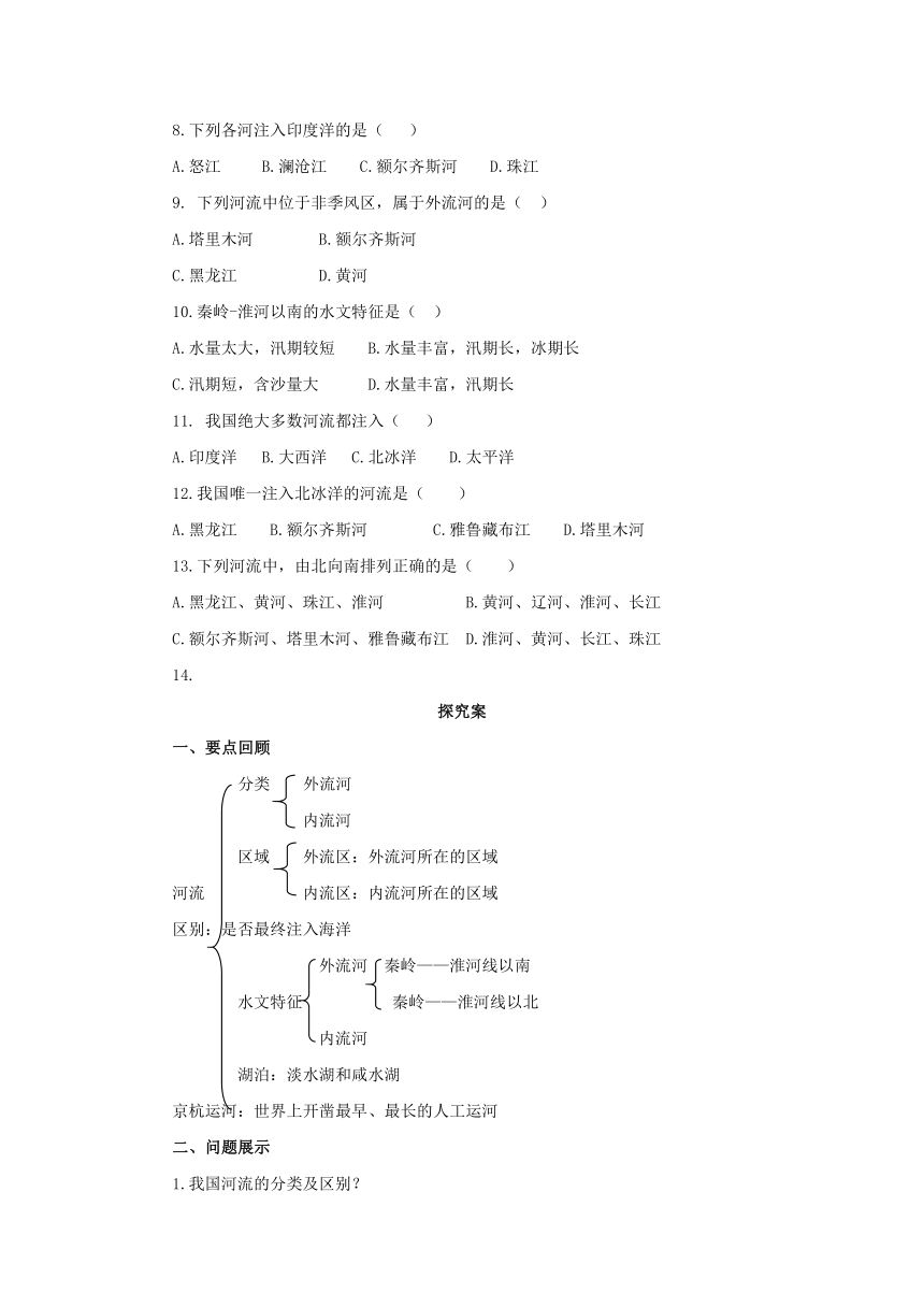 2022-2023学年人教版地理八年级上册2.3.1河流  预习案（含答案）