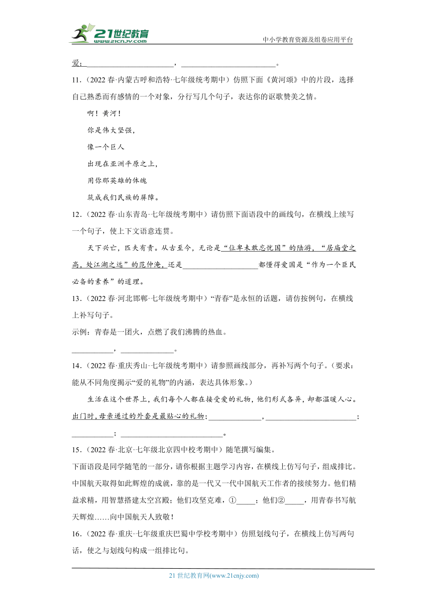 专题09仿写、补写、续写句子（含答案）2022-2023学年七年级语文下册期中专项复习精选精练（全国通用）