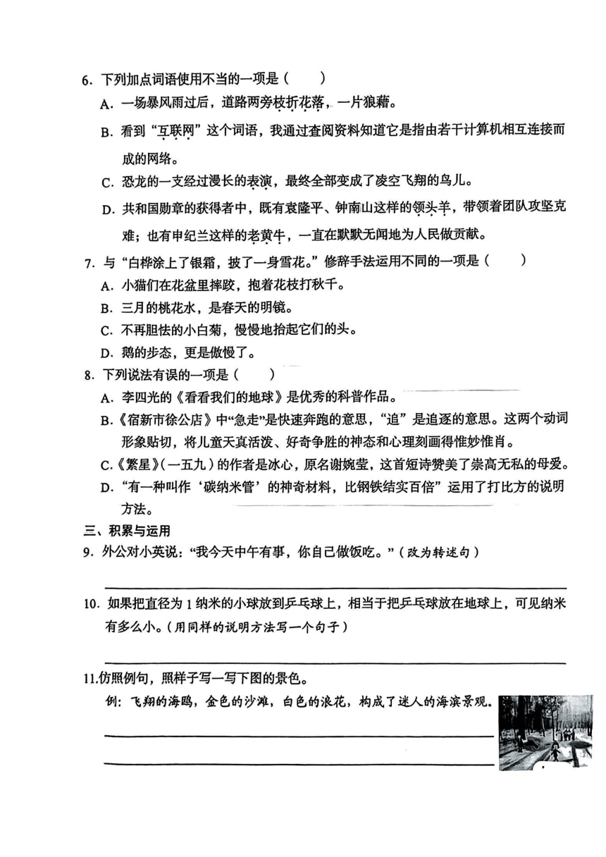 安徽省合肥市多校2023-2024学年四年级下学期期中语文试卷（PDF版 无答案）