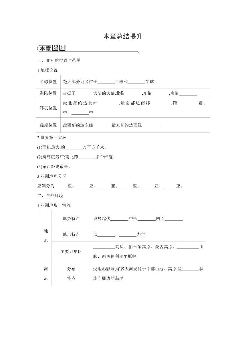 人教版地理七年级下册同步练习  第六章　我们生活的大洲——亚洲  总结提升(一)（Word版含答案）