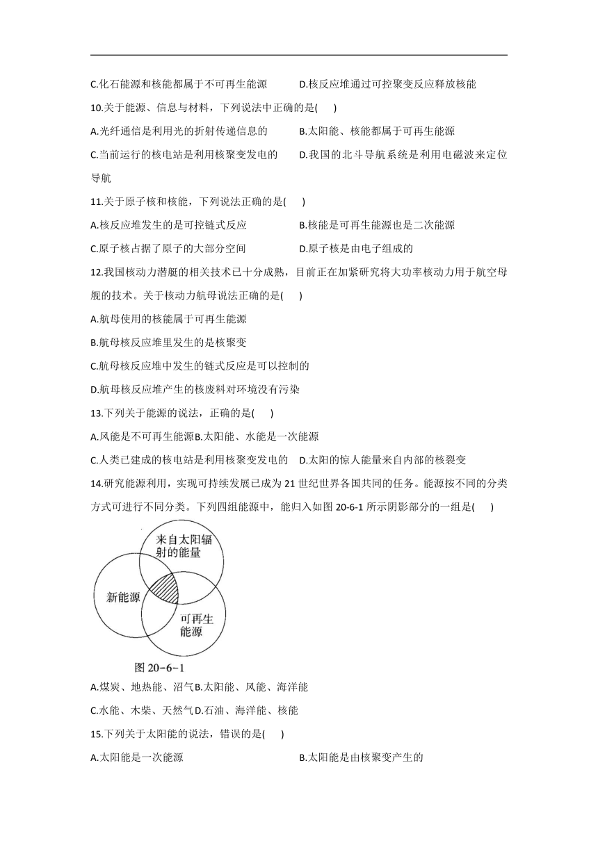 第二十二章 能源与可持续发展__2021-2022学年人教版物理九年级全一册单元易错题速练(1)（含解析）