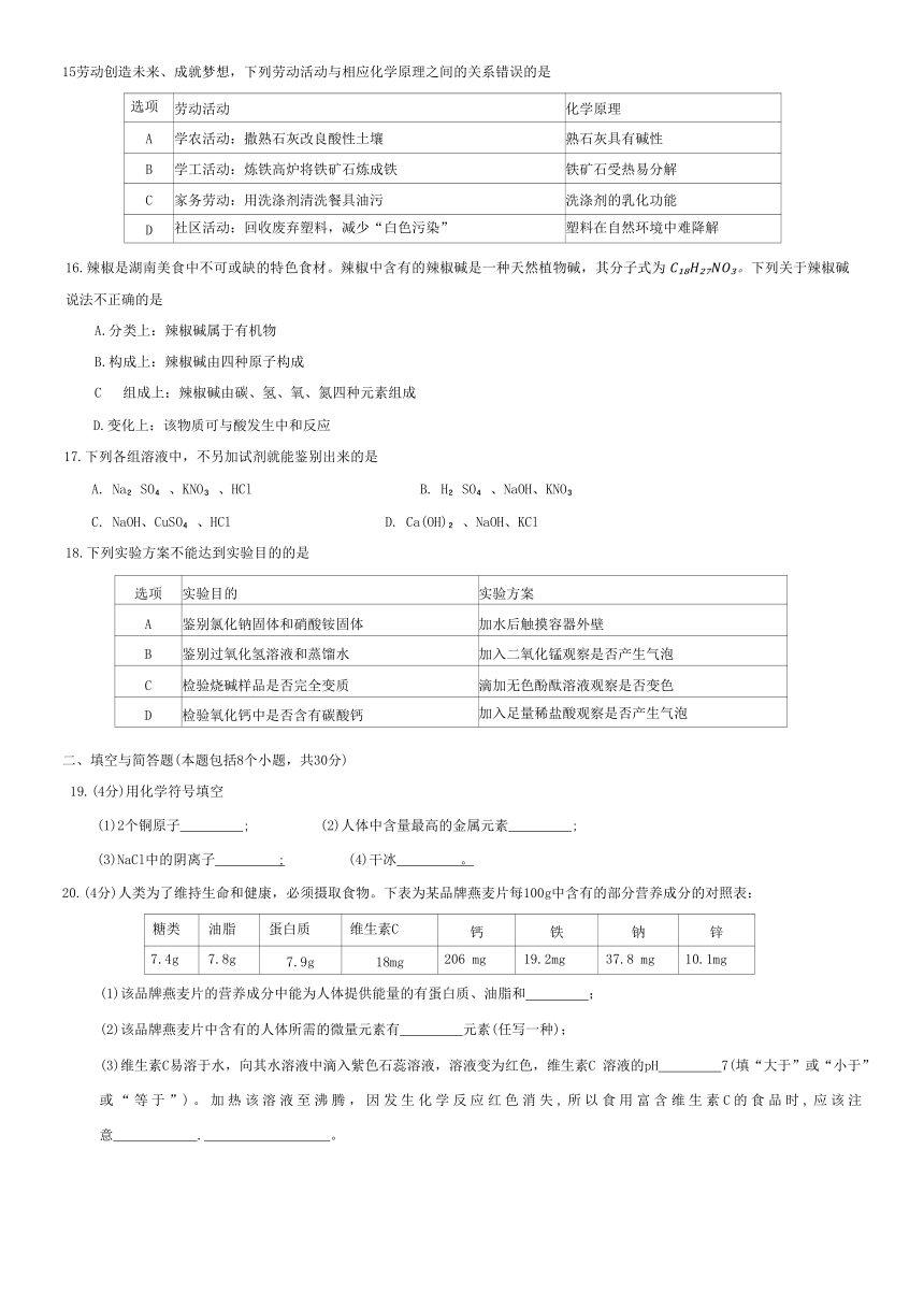 湖南省益阳市安化县2023年第二次初中学业水平模拟考试化学（含答案）