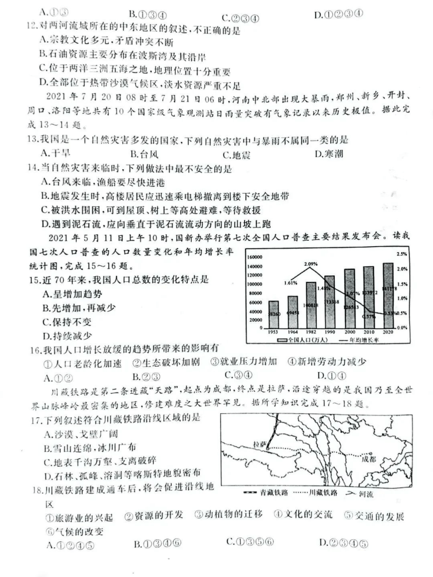 2022年山东省枣庄市初中学业水平考试模拟试题（二）地理试题（PDF版附答案）
