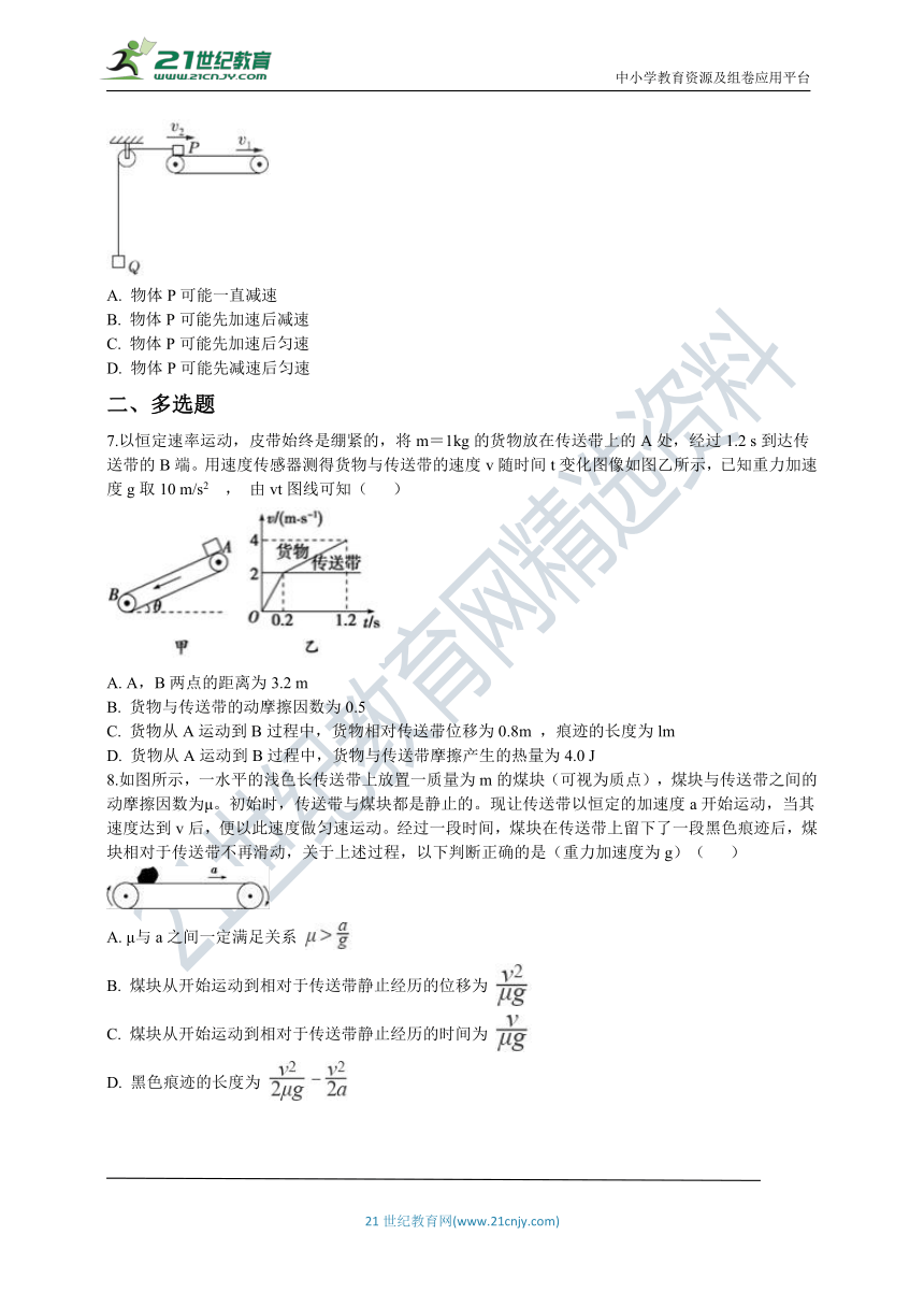 高中物理人教（新课标）必修1同步练习：第四章 专题 传送带模型（word版 含解析）