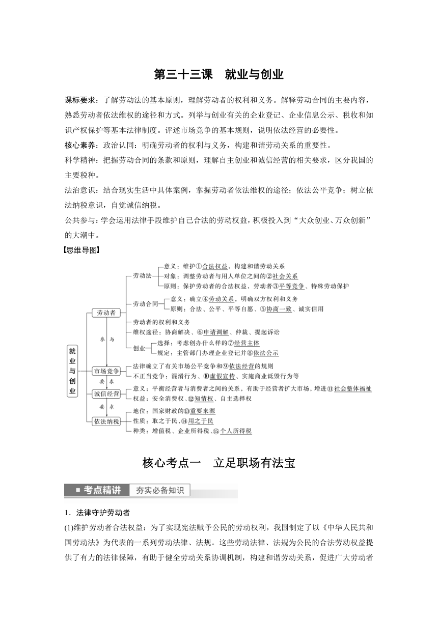 2023年江苏高考思想政治大一轮复习选择性必修2  第三十三课 就业与创业（学案+课时精练 word版含解析）