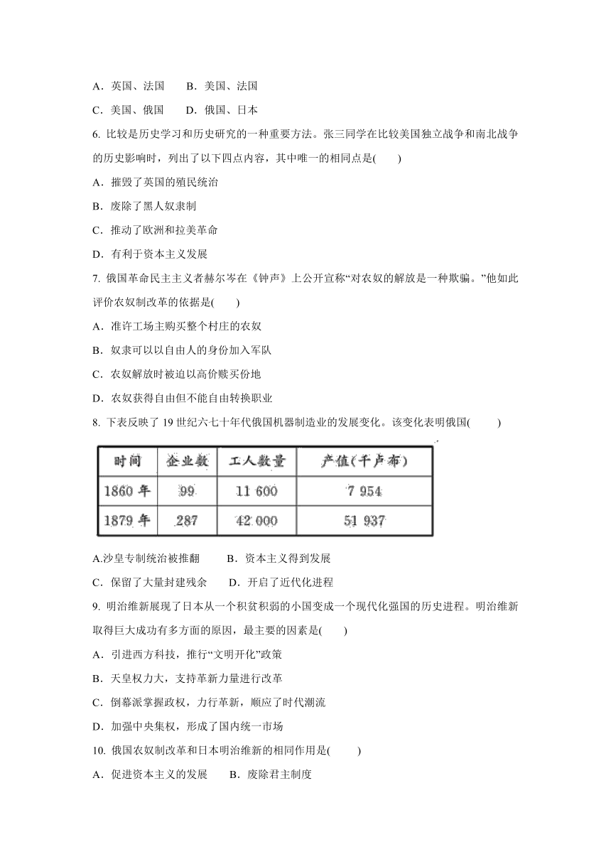 第七单元 工业革命与马克思主义的诞生  同步单元练习（含答案）