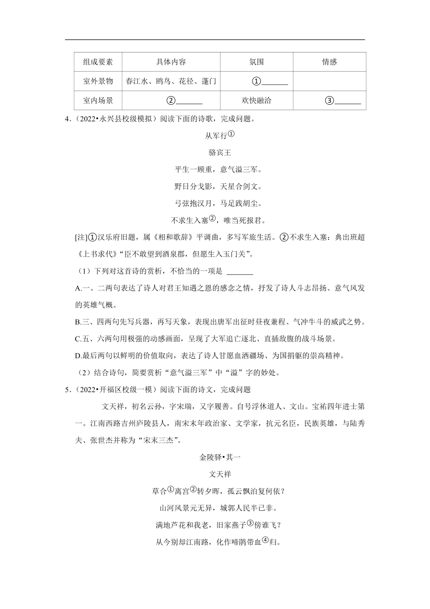 三年湖南中考语文模拟题分类汇编之古诗词赏析（含解析）