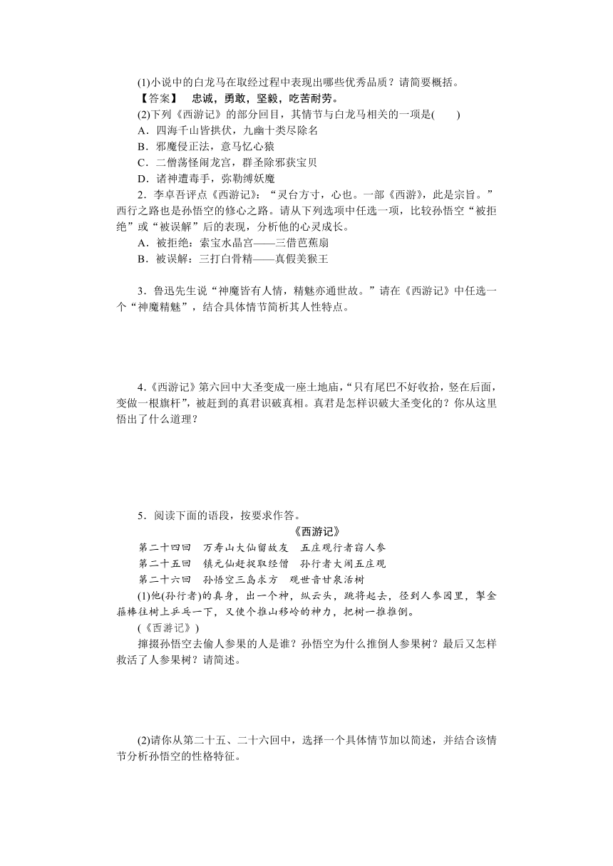 第二部分积累与运用 专题六 名著阅读 冲刺练习-河南省2021届中考语文全面系统专项复习（含答案）