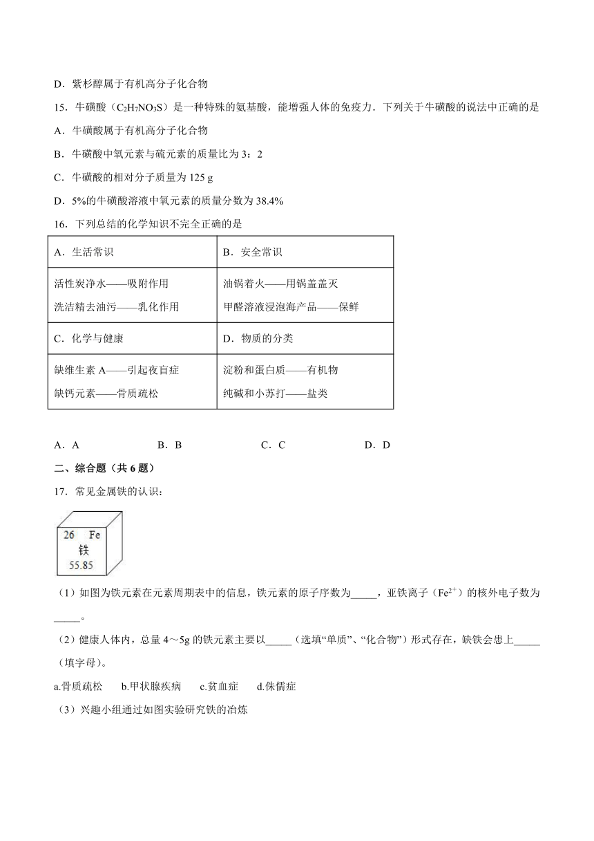 第十单元化学与健康-2021-2022学年九年级化学鲁教版下册（word版 含解析）