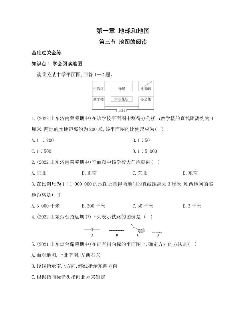 鲁教版地理六年级上册1.3地图的阅读同步练习（含解析）