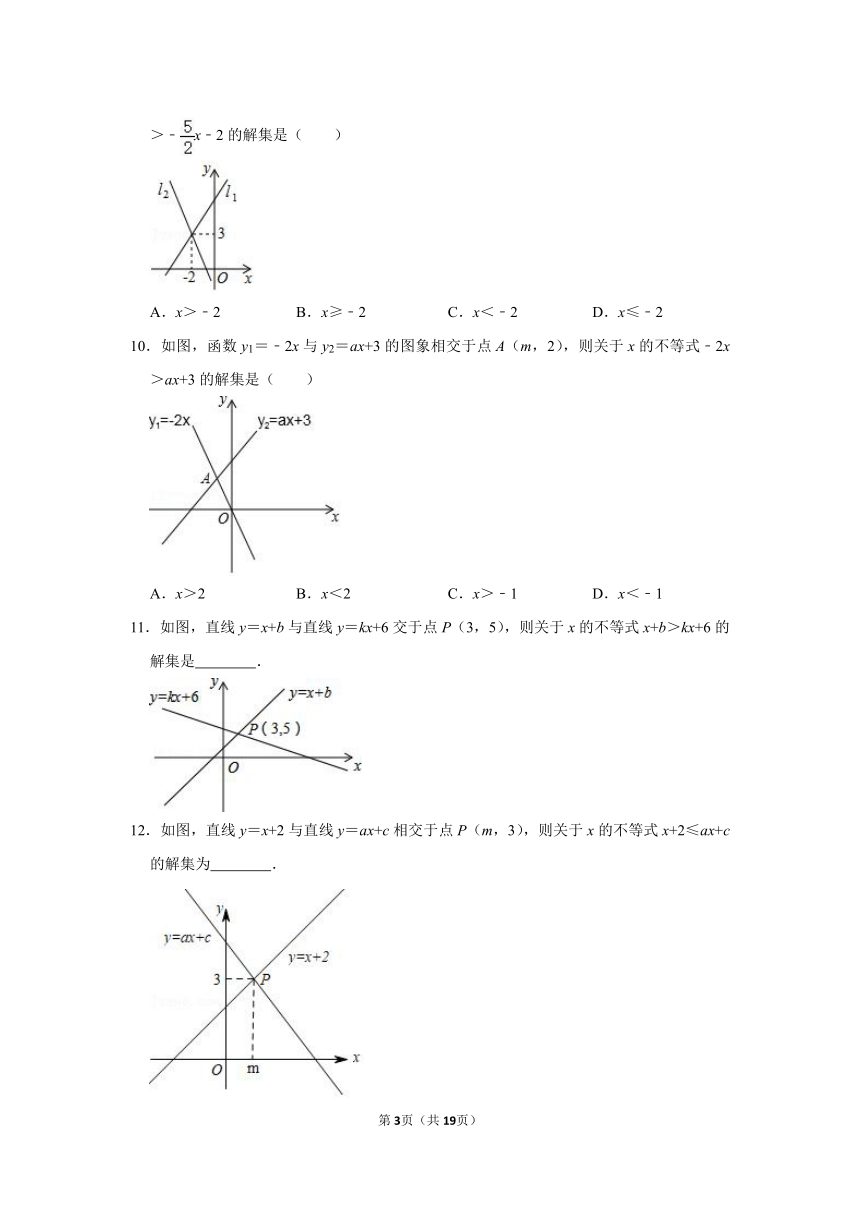 中考专题复习：一元一次不等式与一次函数（Word版，附答案解析）