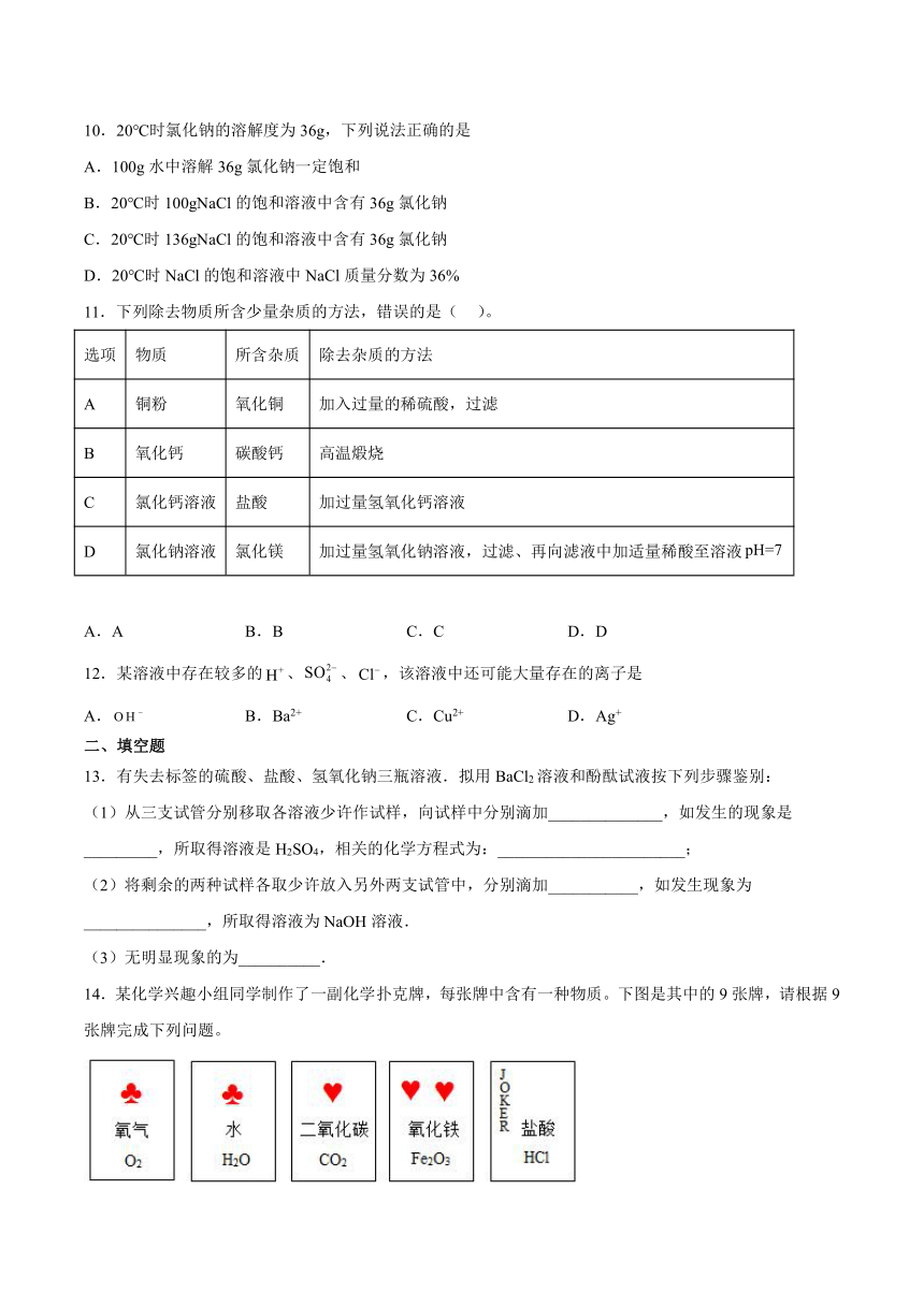 第八单元海水中的化学测试题（含答案）---2022-2023学年九年级化学鲁教版下册