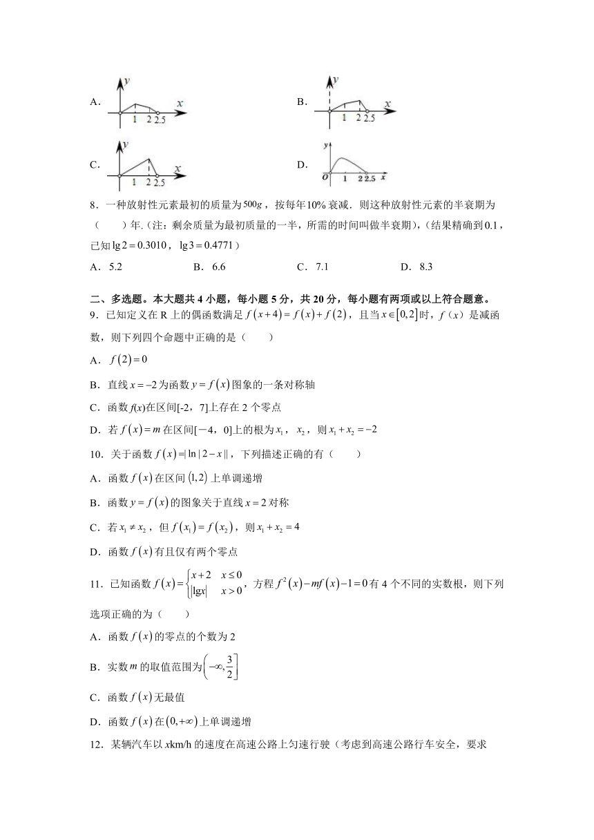 第八章 函数应用 核心素养单元测试优选卷-2021-2022学年高一上学期数学苏教版（2019）必修第一册（word版 含答案解析）