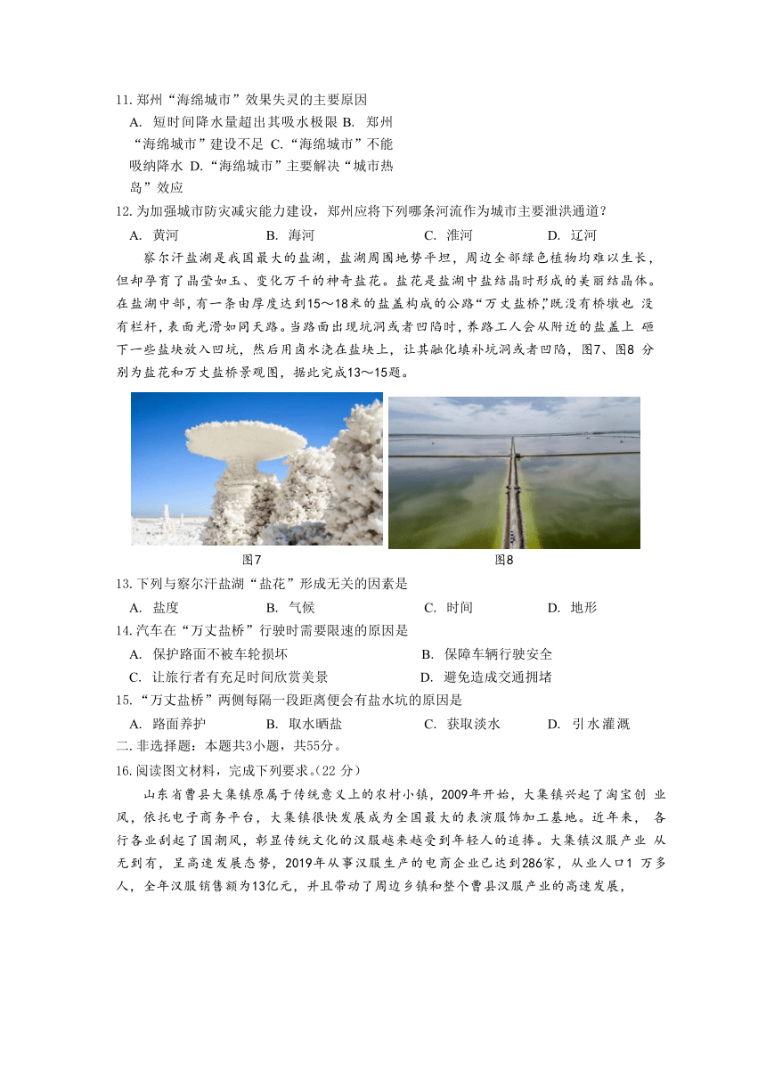 湖北省新高考联考协作体2022届高三上学期11月联考地理试卷（Word版含答案）