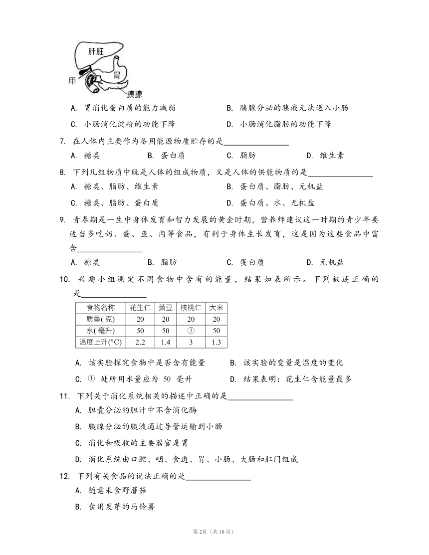 人教版七年级下册生物单元冲刺卷第四单元第二章 人体的营养(word版，含答案解析）