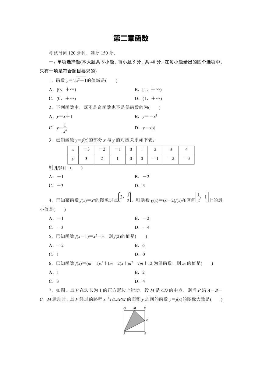 2021-2022学年北师大版数学必修第一册单元测试附答案第二章函数（Word含答案解析）